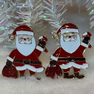 Holiday Santa Enamel Dangle Earrings Red Glitter Christmas Jewelry